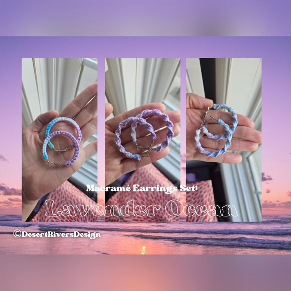 🐚Host pick🐚 Handmade Macrame Earrings: Lavender Ocean Collection Multi-colour - Picture 4 of 5